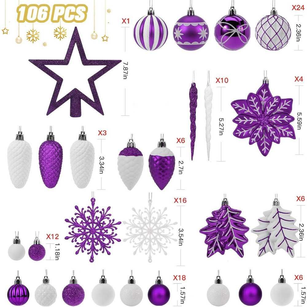 106ct Colorful Shatterproof Christmas Ornaments Set | TekChoice Electronics