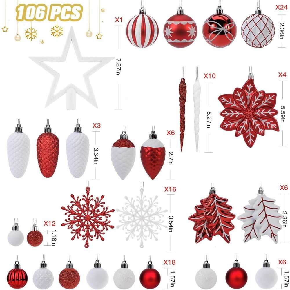 106ct Colorful Shatterproof Christmas Ornaments Set | TekChoice Electronics