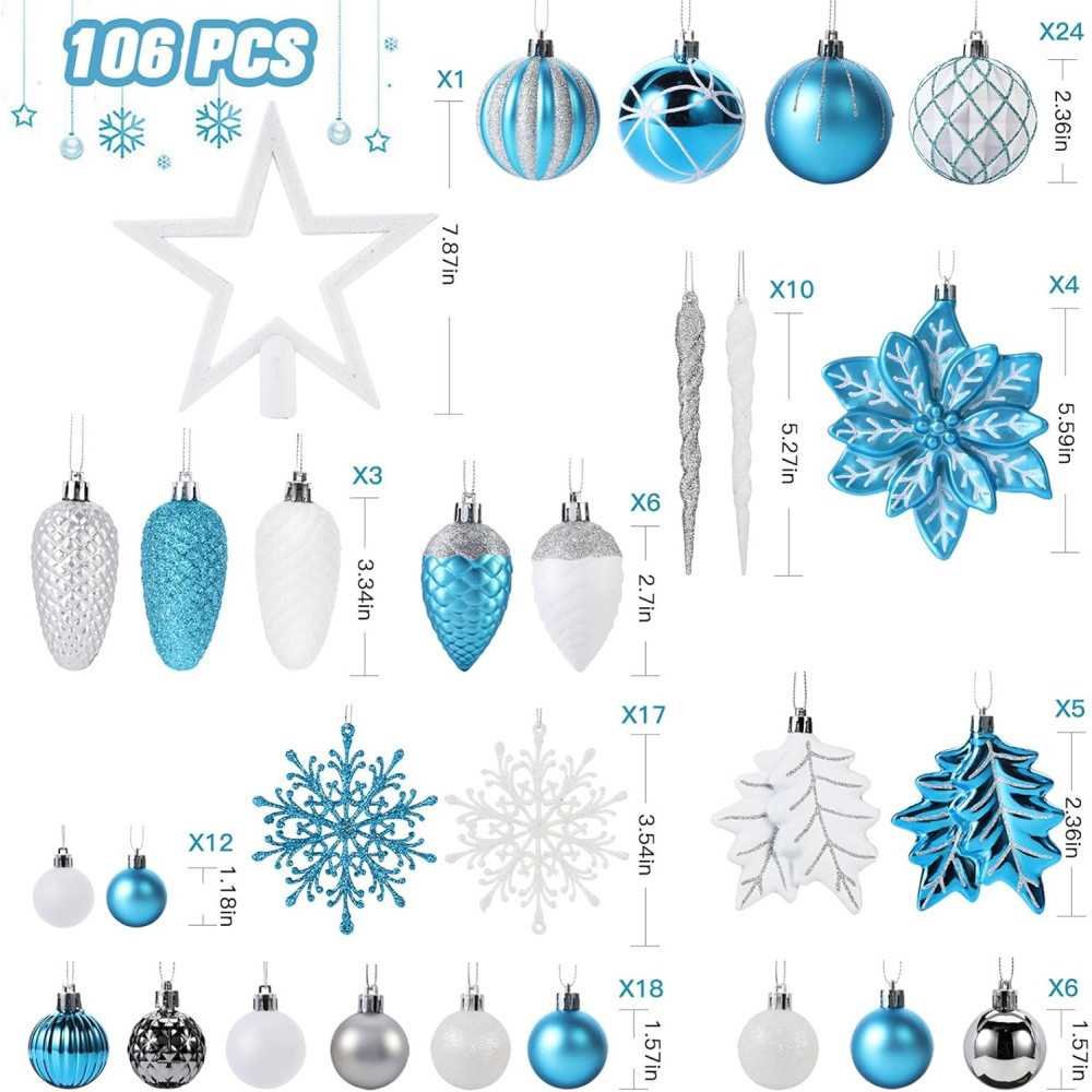 106ct Colorful Shatterproof Christmas Ornaments Set | TekChoice Electronics