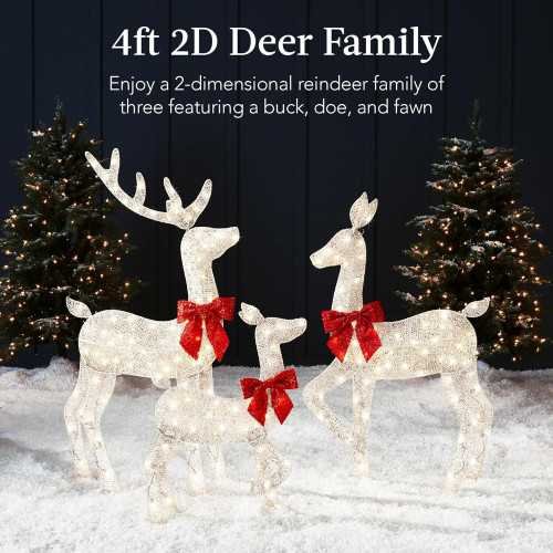 4ft 3-Piece Lighted Christmas Deer Family Set with 175 LED Lights for a Festive Outdoor Display