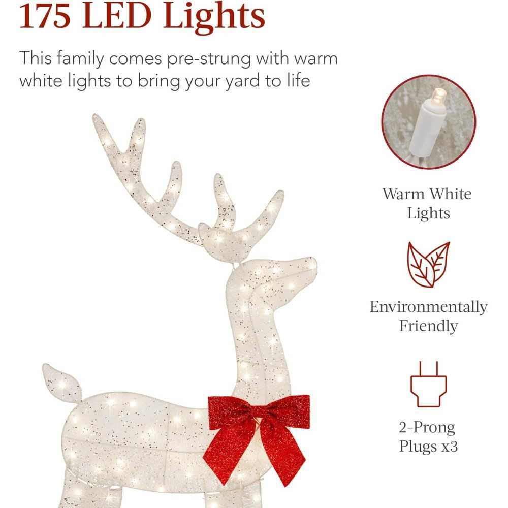 4ft 3-Piece Lighted Christmas Deer Family Set with 175 LED Lights for a Festive Outdoor Display