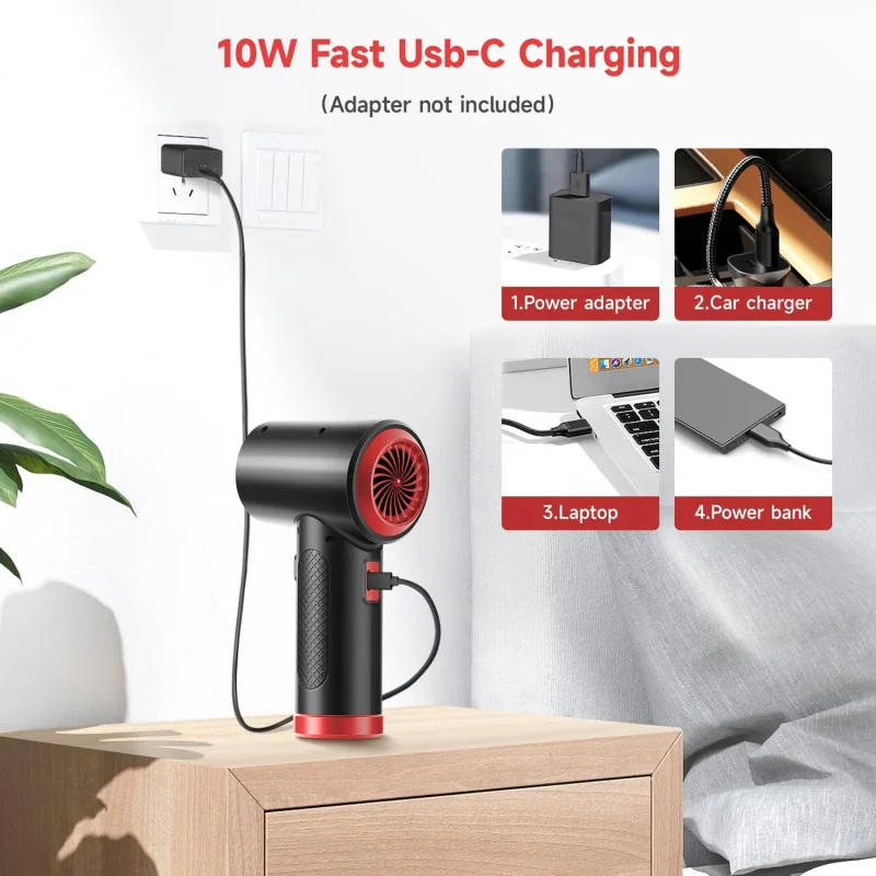 High-Speed Electric Cordless Compressed Air Duster w/ USB Charging and LED Light
