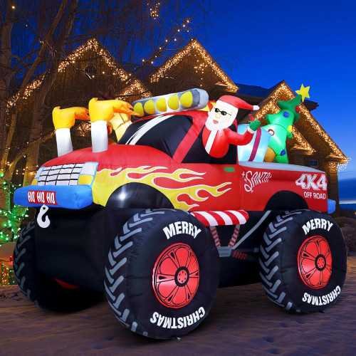 8 FT Santa Monster Truck Christmas Inflatable Yard Decoration | TekChoice Electronics