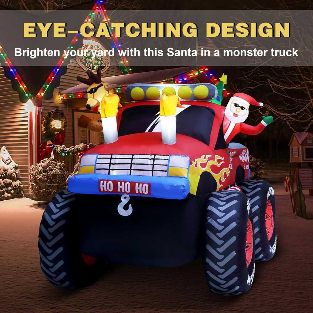 8 FT Santa Monster Truck Christmas Inflatable Yard Decoration | TekChoice Electronics