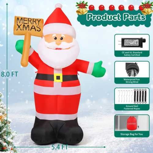 8 FT Christmas Inflatable Santa Claus for Merry Xmas Lawn Decor