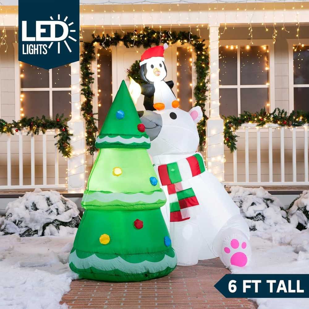 6 FT Polar Bear Inflatable with Penguin and Xmas Tree | TekChoice Electronics