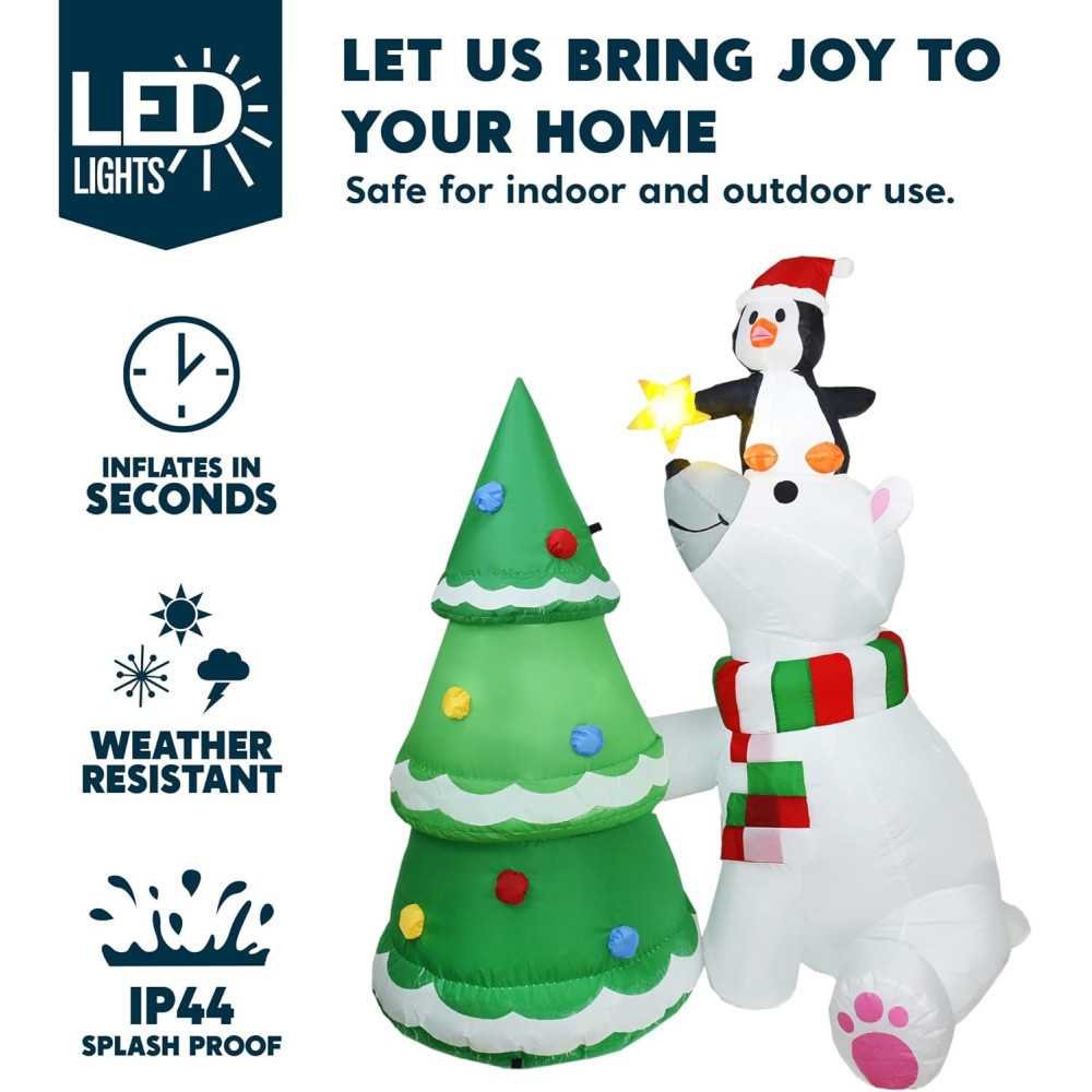 6 FT Polar Bear Inflatable with Penguin and Xmas Tree | TekChoice Electronics