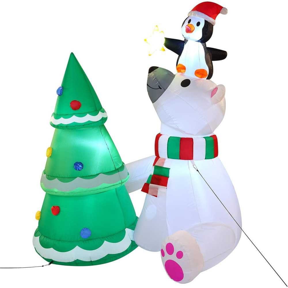 6 FT Polar Bear Inflatable with Penguin and Xmas Tree | TekChoice Electronics