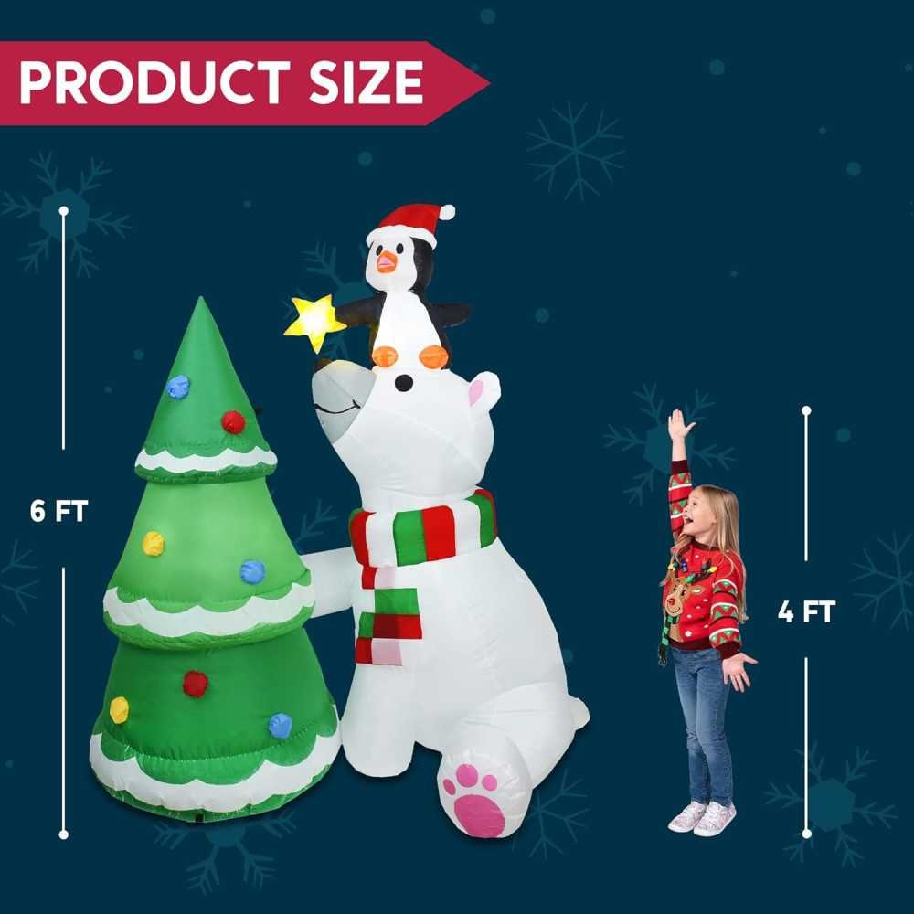 6 FT Polar Bear Inflatable with Penguin and Xmas Tree | TekChoice Electronics