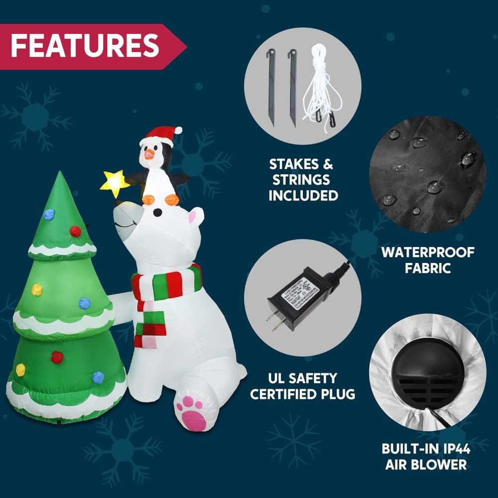 6 FT Polar Bear Inflatable with Penguin and Xmas Tree | TekChoice Electronics