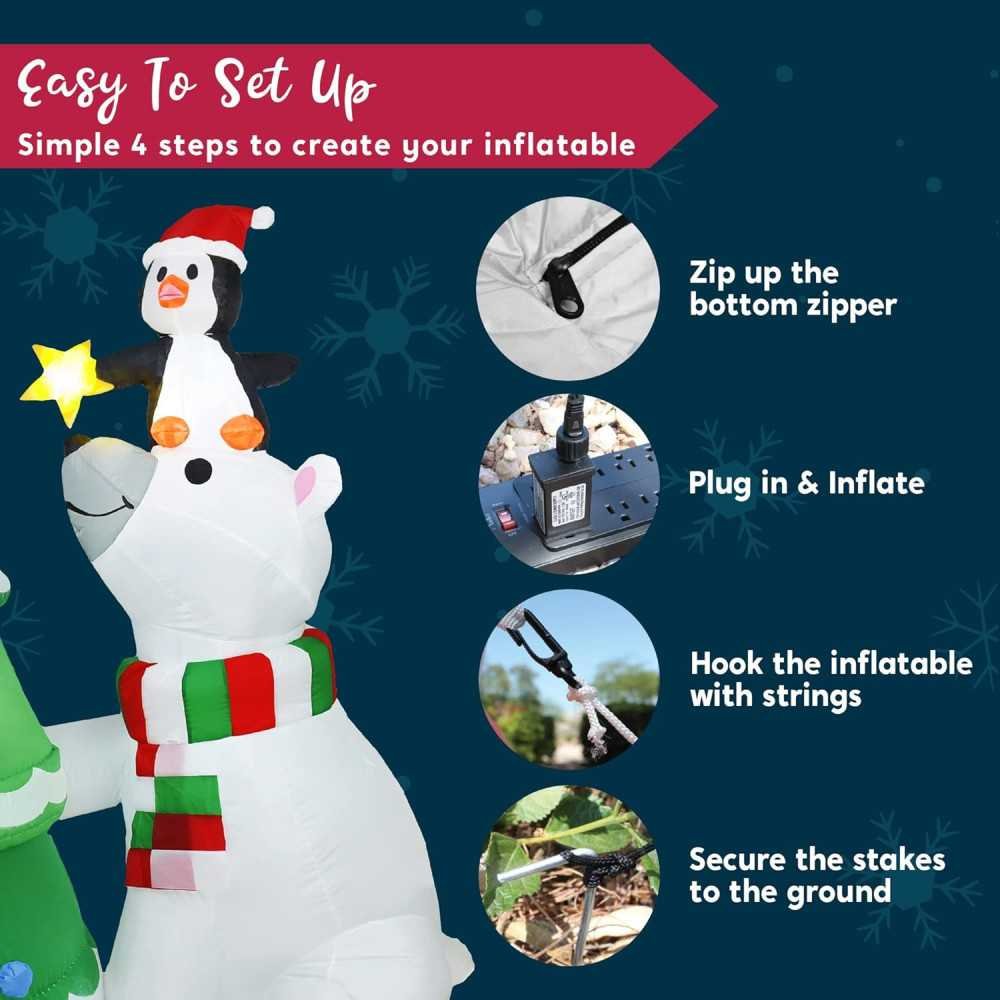 6 FT Polar Bear Inflatable with Penguin and Xmas Tree | TekChoice Electronics