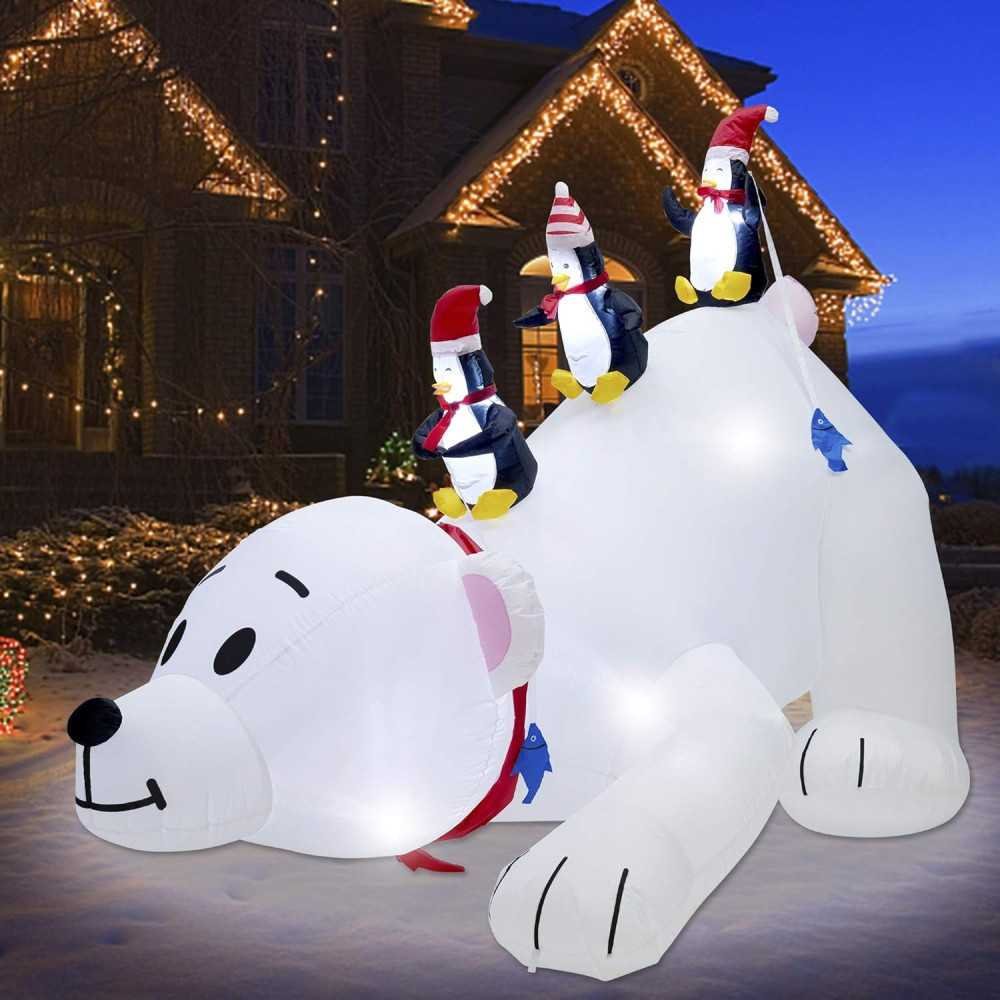 6 FT Lighted Polar Bear and Playful Penguins Inflatable Display | TekChoice Electronics