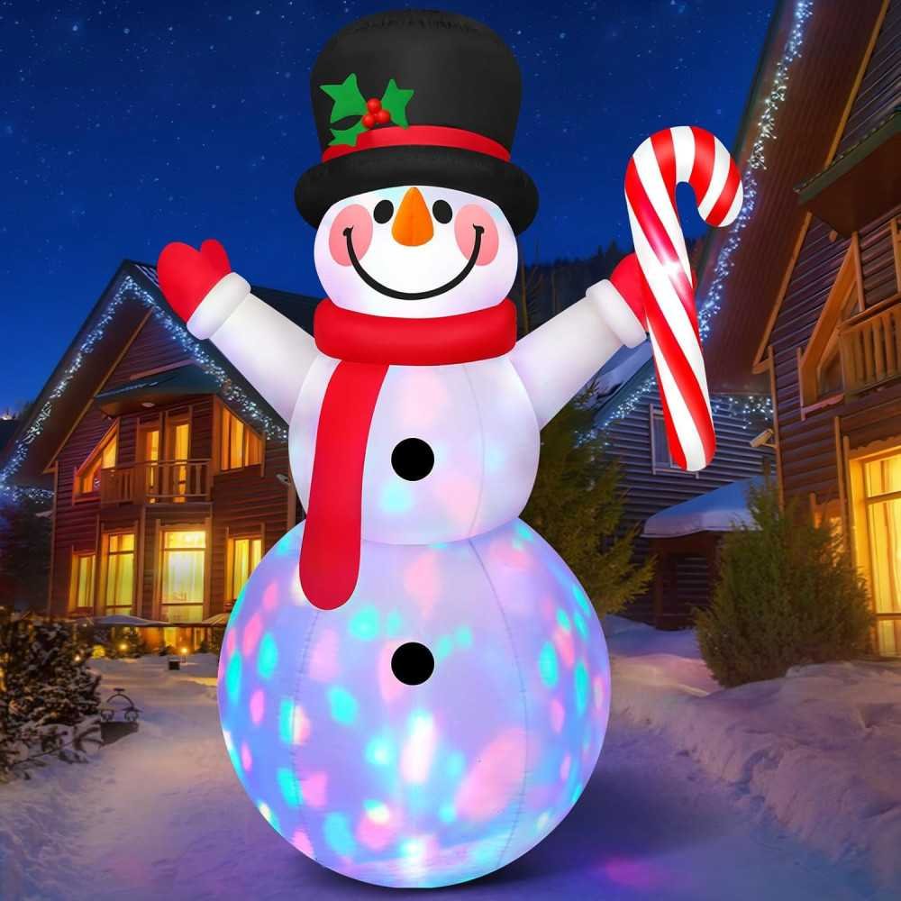 8 FT Inflatable Snowman with Rotating LEDs and Candy Cane | TekChoice Electronics