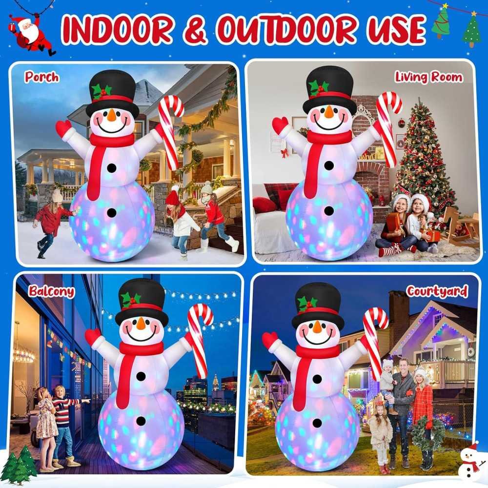 8 FT Inflatable Snowman with Rotating LEDs and Candy Cane | TekChoice Electronics