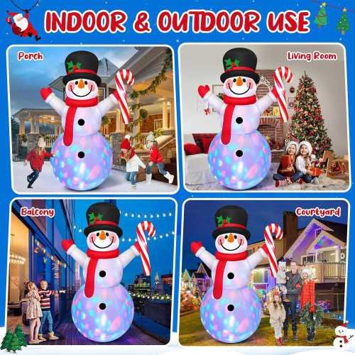 8 FT Inflatable Snowman with Rotating LEDs and Candy Cane | TekChoice Electronics