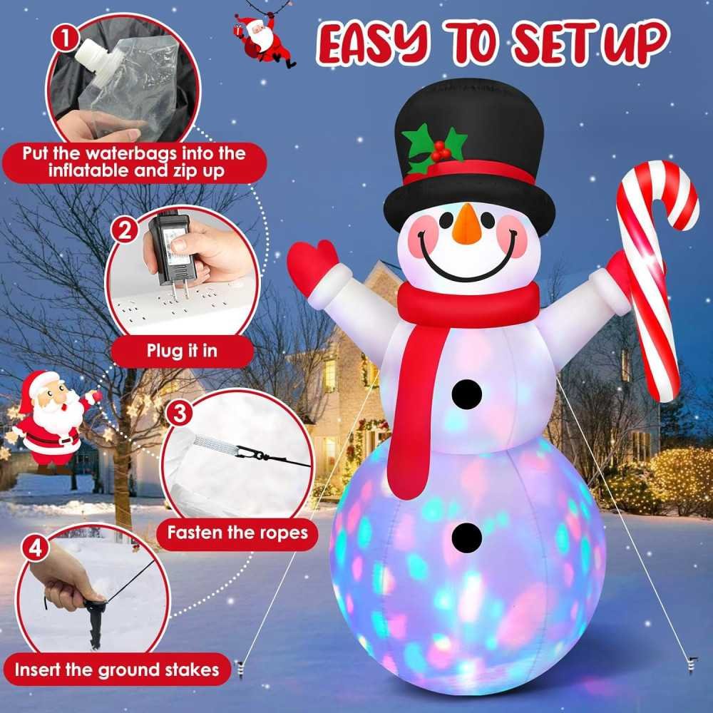 8 FT Inflatable Snowman with Rotating LEDs and Candy Cane | TekChoice Electronics