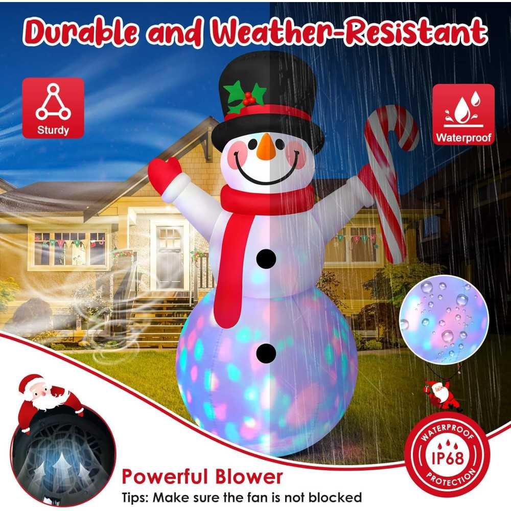 8 FT Inflatable Snowman with Rotating LEDs and Candy Cane | TekChoice Electronics