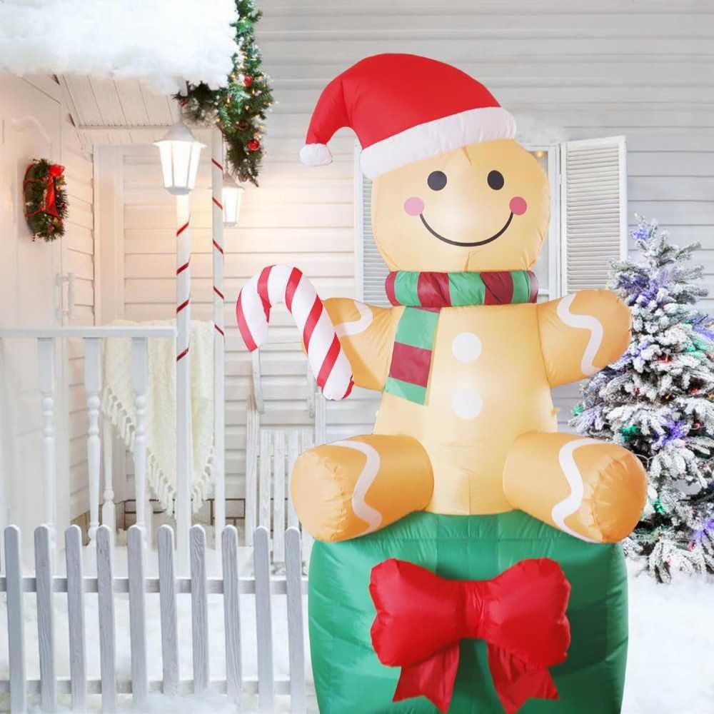 6 FT Inflatable Gingerbread Man with Giant Gift Box and Glowing LED Lights | TekChoice Electronics