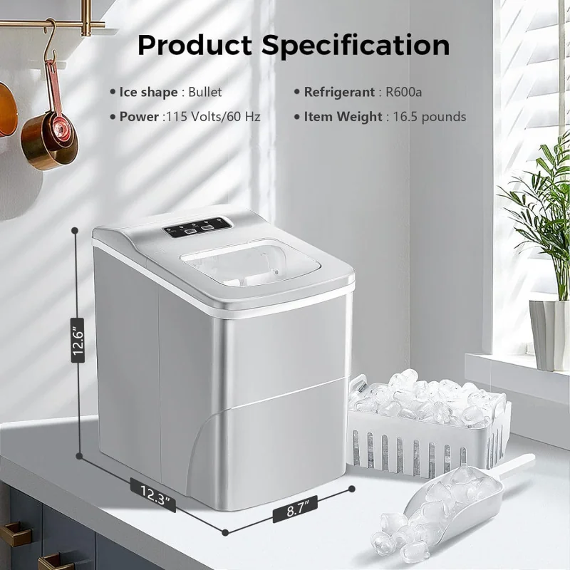 Portable Nugget Ice Maker for Home, Kitchen, or Office