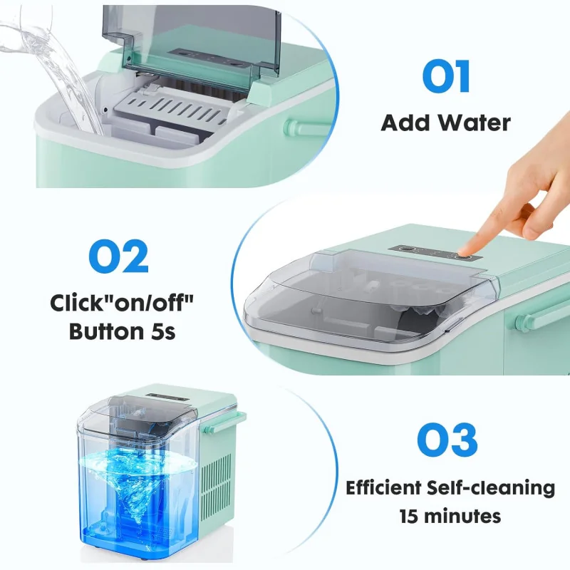 DUMOS Portable Ice Maker - Self-Cleaning, Fast Production, and Versatile Sizes for Home Entertaining