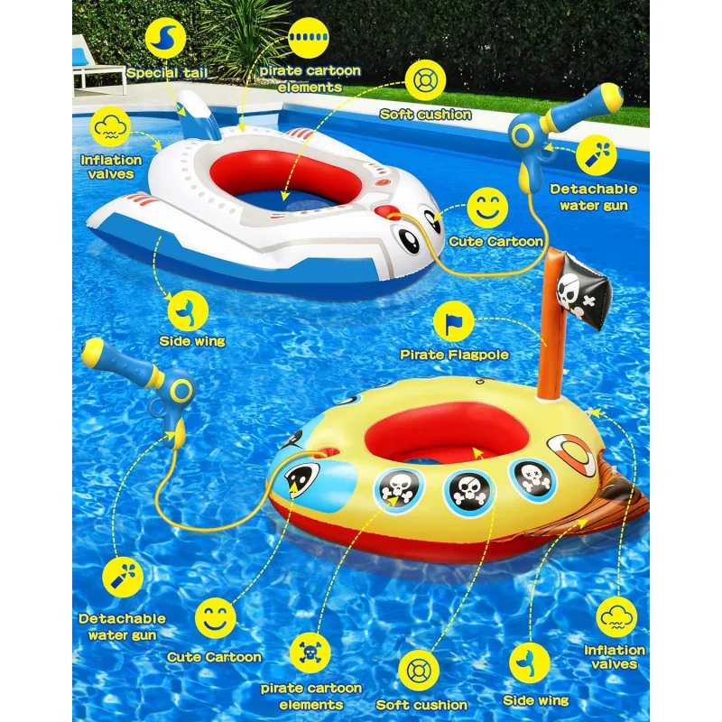 (2 Pack) Airplane Ride-On Pool Floats w/ Water Guns