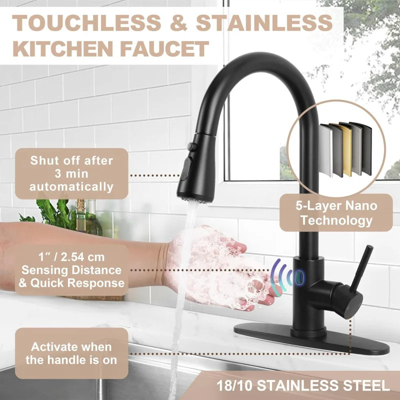 Touchless Faucet w/ Pull Down Sprayer & Soap Dispenser
