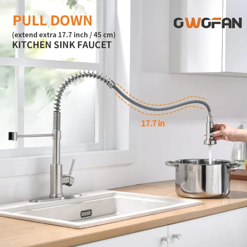 LED Light Stainless Steel Kitchen Faucet for Farmhouse and RV Sinks