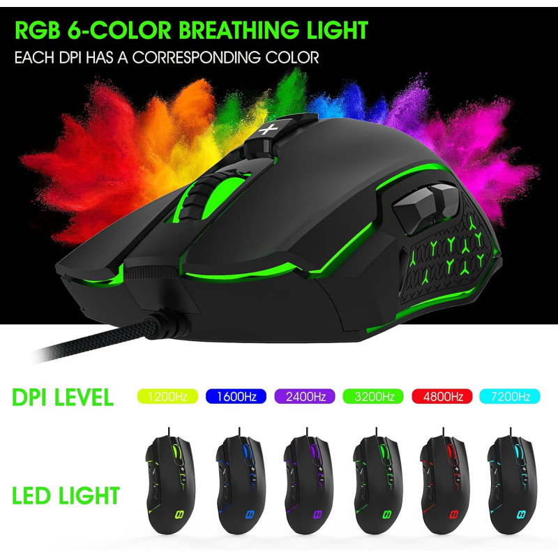 Wired RGB Gaming Mouse w/ Customizable Features and Ergonomic Design