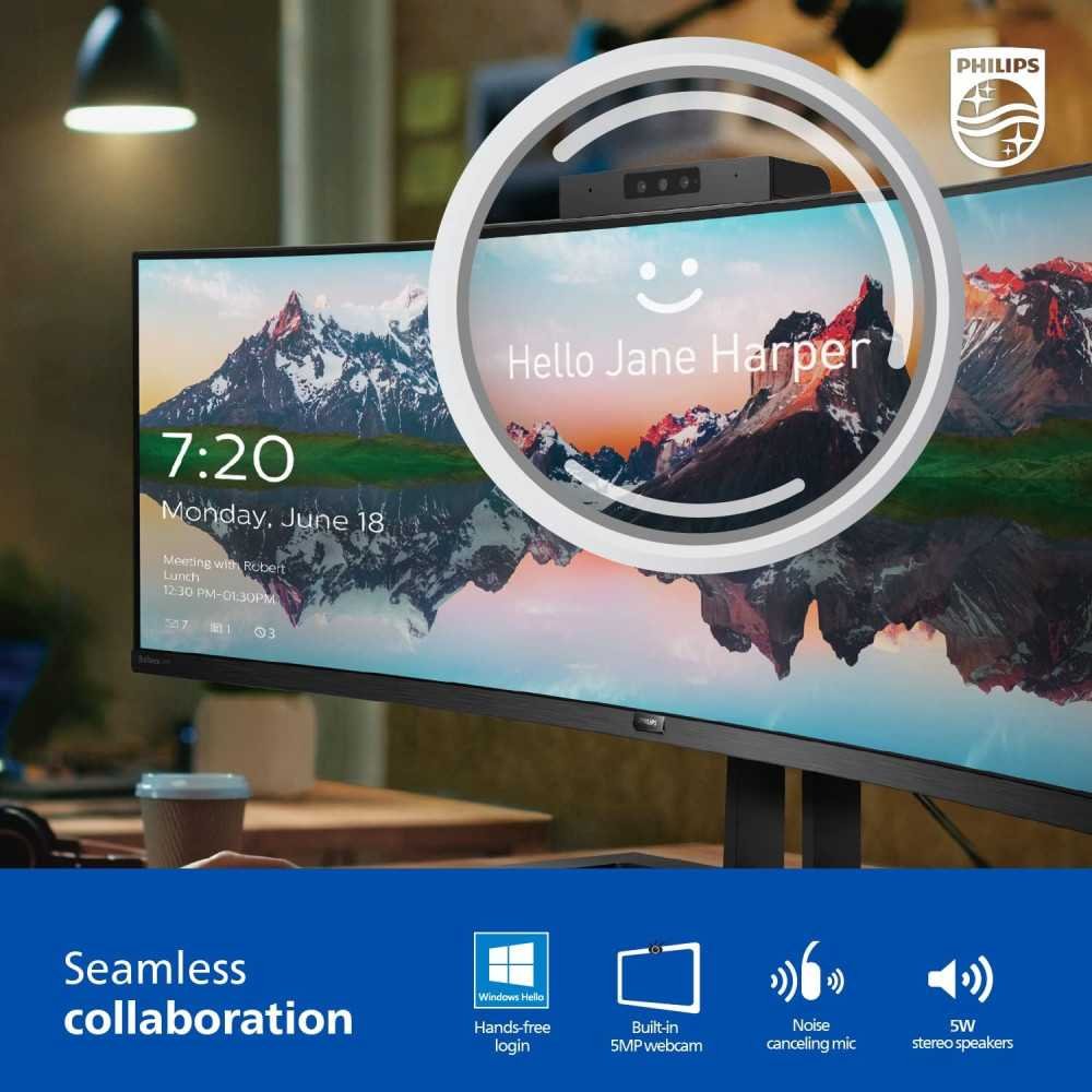 PHILIPS 34 inch UltraWide QHD Monitor With Windows Hello Webcam and Premium Features | TekChoice Electronics