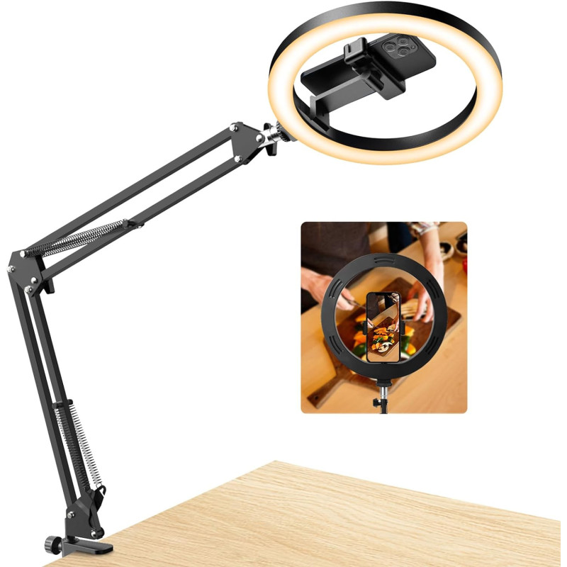 Adjustable Tripod Stand, Phone Holder, and Dimmable LED Ring Light