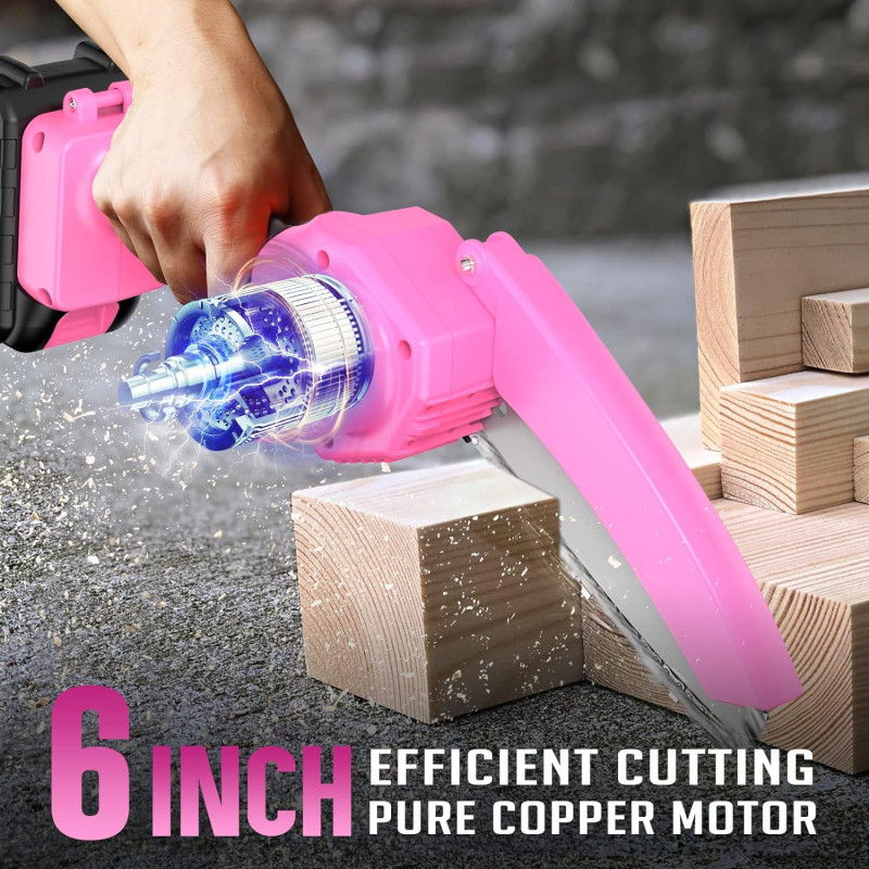 (Pink) Lightweight Mini Chainsaw - Cordless Electric Handheld