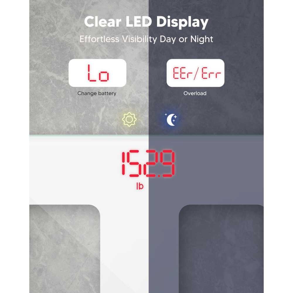 Digital Bathroom Scale for Accurate Weight Monitoring at Home - Featuring Sturdy Glass Design and Bright LED Display up to 400lb | TekChoice Electronics