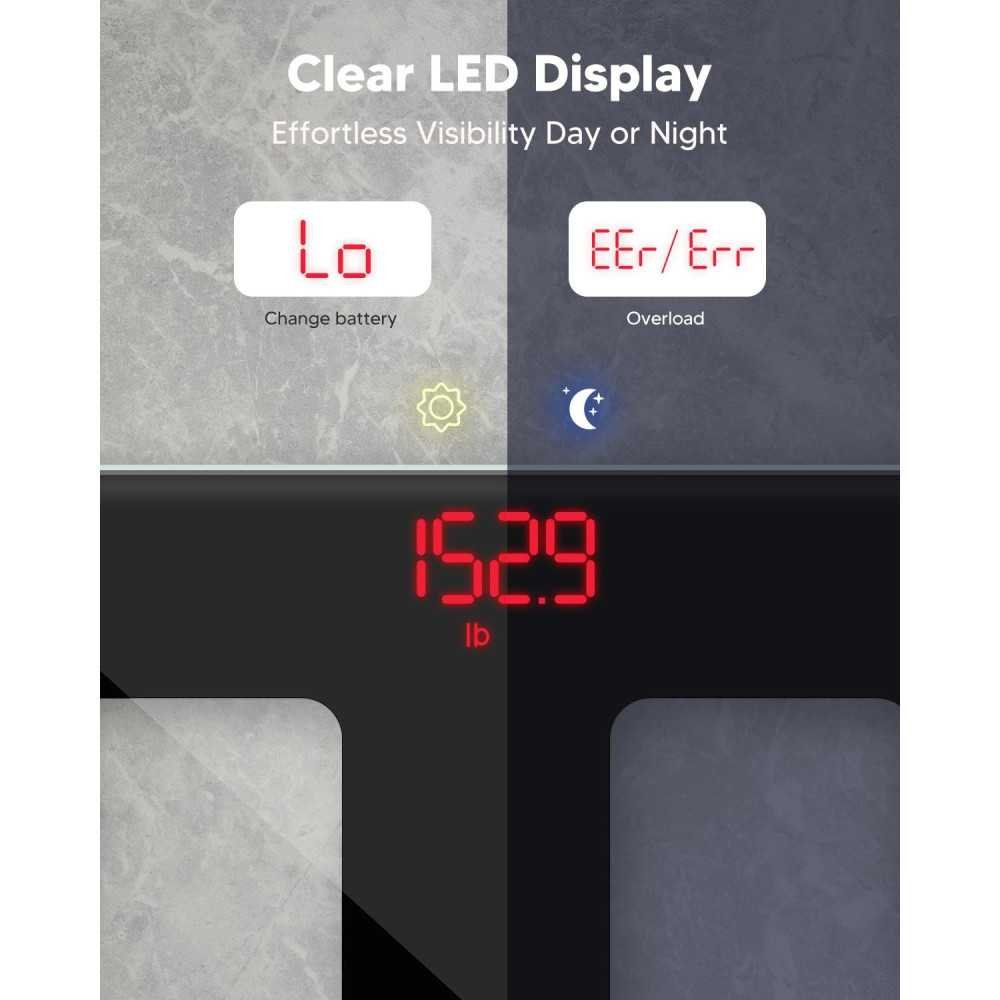 Digital Bathroom Scale for Accurate Weight Monitoring at Home - Featuring Sturdy Glass Design and Bright LED Display up to 400lb | TekChoice Electronics