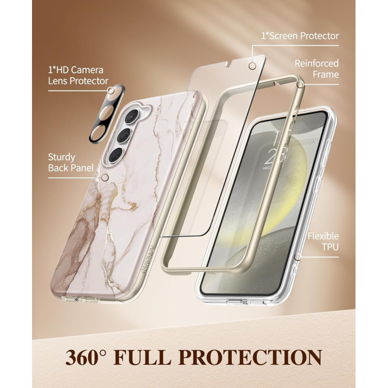 Marble Phone Armor for Samsung Galaxy S24 w/ Military-Grade & Camera Lens Protection