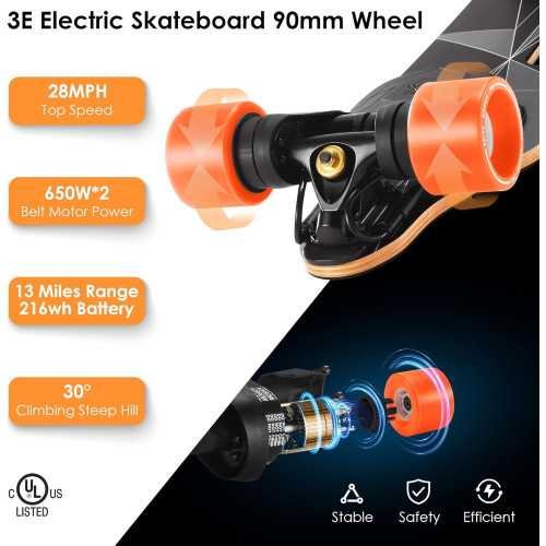 3E Electric Longboard - App Controlled, High-Speed Commuter Skateboard with Impressive Range and Maximum Load Capacity