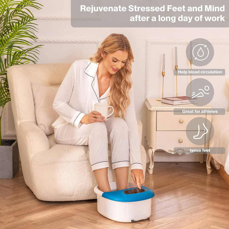 Foot Spa Massager featuring Bubble Jets, Customizable Heating, and Relaxing Rollers
