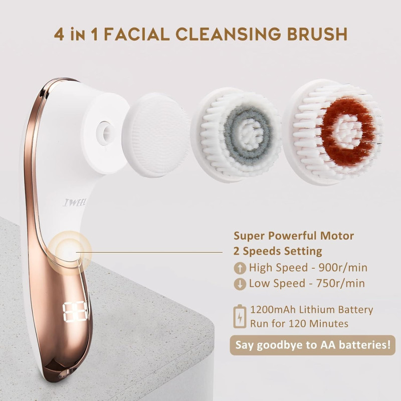 Electric Facial Exfoliator for Radiant Skin - 4 Brush Heads