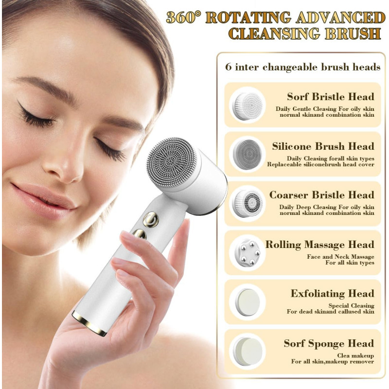 6-in-1 Electric Facial Cleansing Brush for All Skin Types
