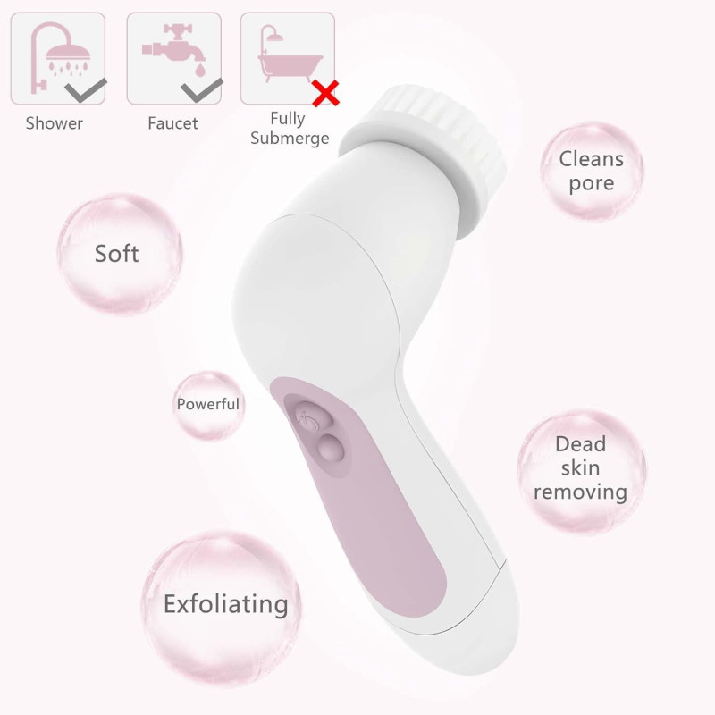 Waterproof Facial Cleansing Spin Brush Set for Gentle Exfoliation and Deep Scrubbing