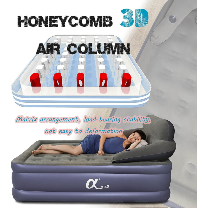 Queen Size Air Mattress w/ Headboard for Luxurious Comfort Anywhere