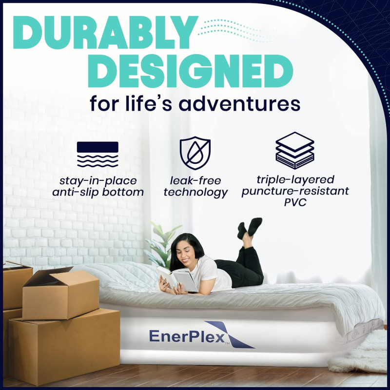 EnerPlex Double Height Air Mattress w/ Built-in Dual Pump for Camping & Home