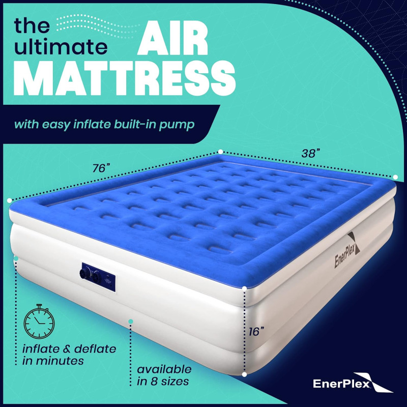 EnerPlex Double Height Air Mattress w/ Built-in Dual Pump for Camping & Home