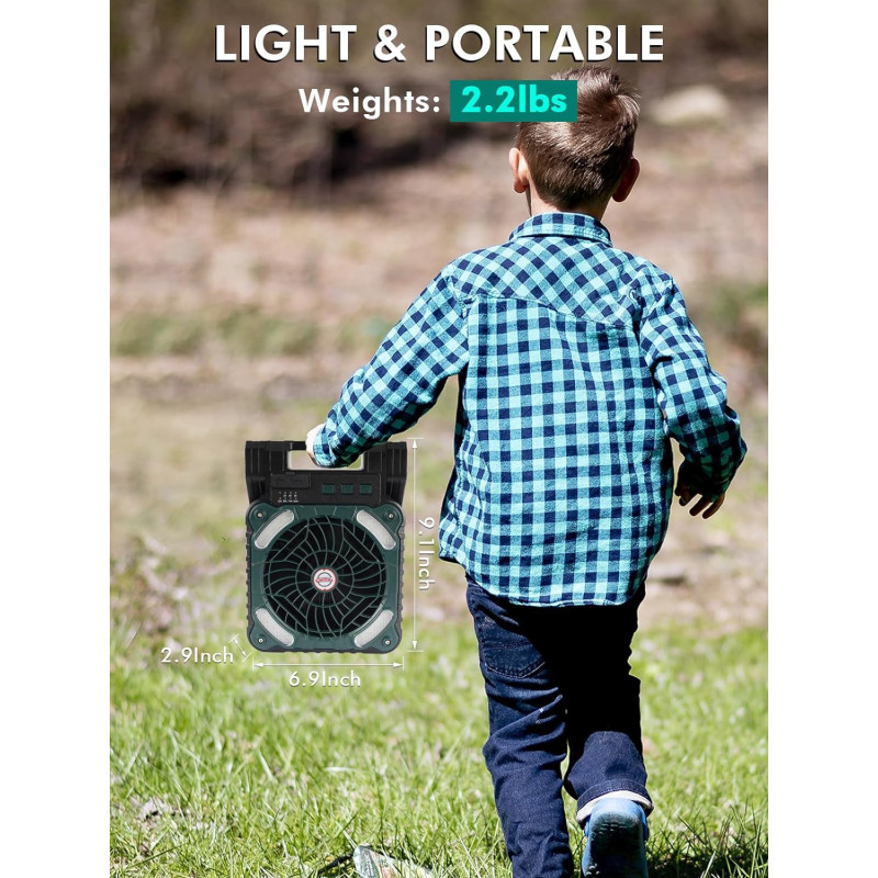 Solar-Powered Camping Fan w/ LED Light and Remote Control