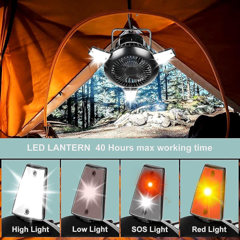 Solar-Powered Camping Fan w/ LED Light and Portable Lantern