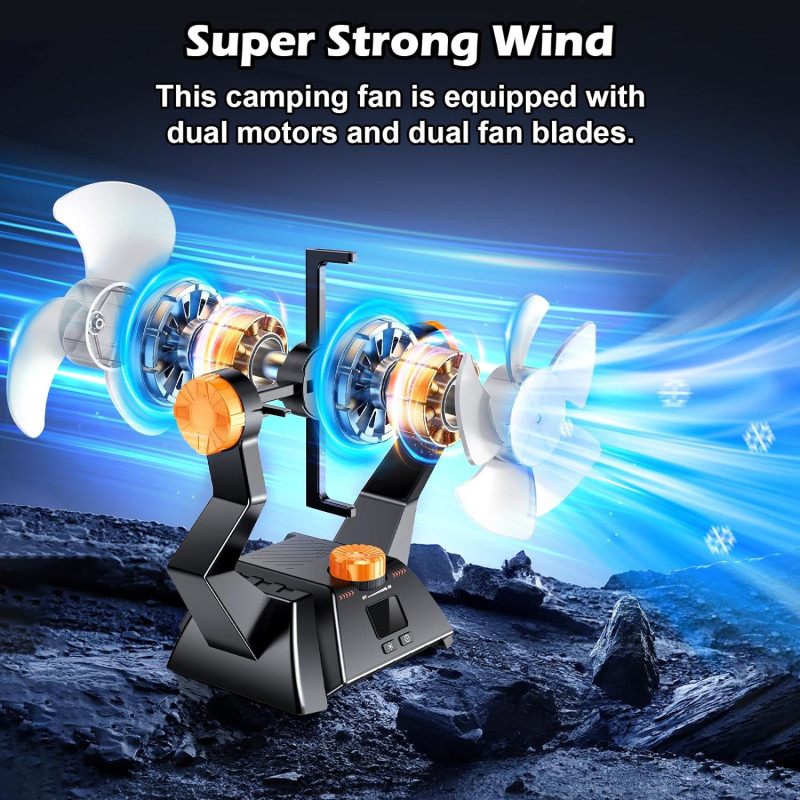 Rechargeable Tent Fan w/ 48Hrs of Refreshing Breeze & Dual Power