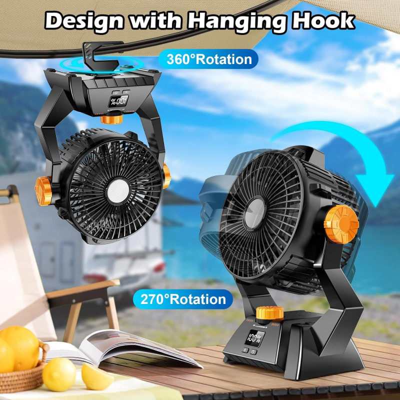 Rechargeable Tent Fan w/ 48Hrs of Refreshing Breeze & Dual Power