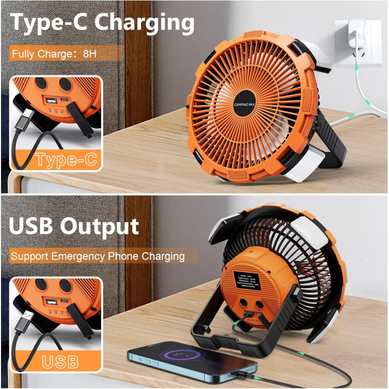 Rechargeable LED Camping Fan w/ Remote Control and USB-C Charging for Outdoor Adventures