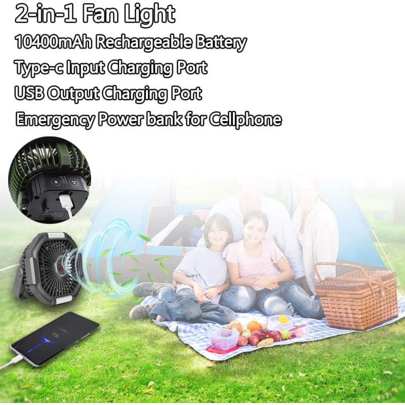 Portable Tent Fan w/ LED Lantern and Remote Control