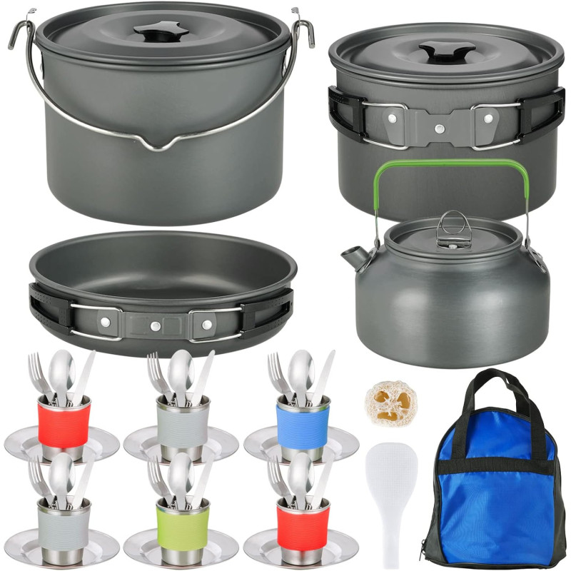 37-Piece Cooking Set for 6 w/ Carry Bag - Essential Gear for Camping, Hiking, and Picnicking Adventures