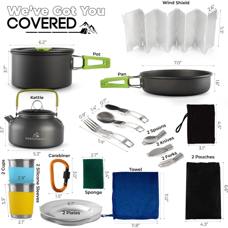 19 Piece Essential Camping Cookware Set and Camp Kitchen Equipment